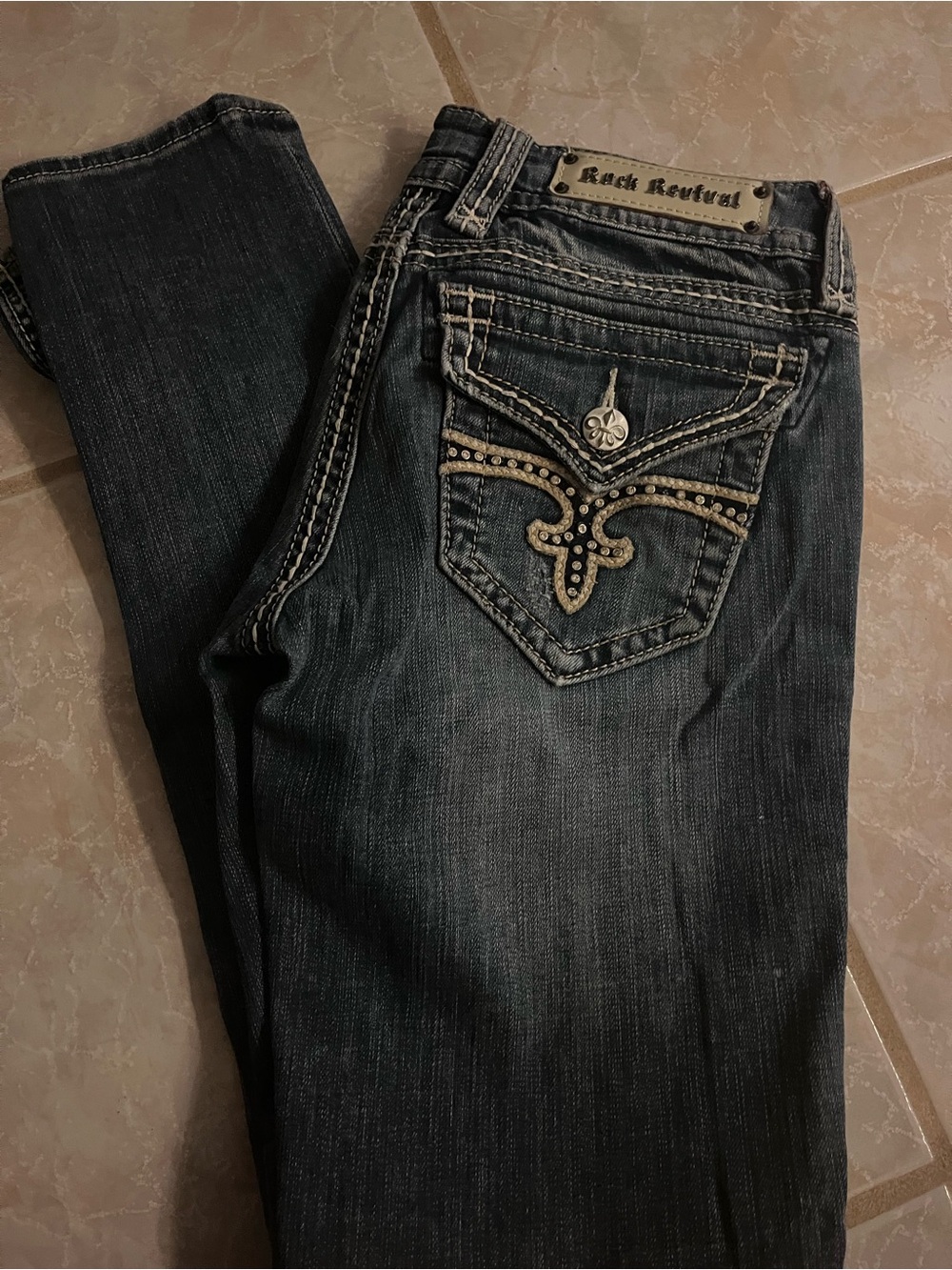 Rock Revival Women's Dark Gray Bootcut Jeans with Embellished Pockets